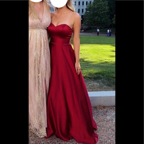 Elegant Dark Red Ball Gown Prom Dress - Picture 2 of 4